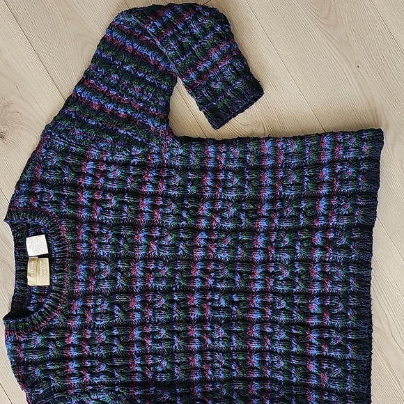 Liz Claiborne Aran Cable Knit Striped Ramie Granny Pullover Sweater Medium - Picture 2 of 12